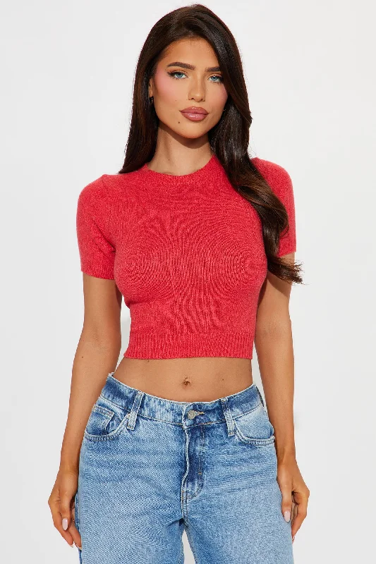 After Work Short Sleeve Sweater Top - Red