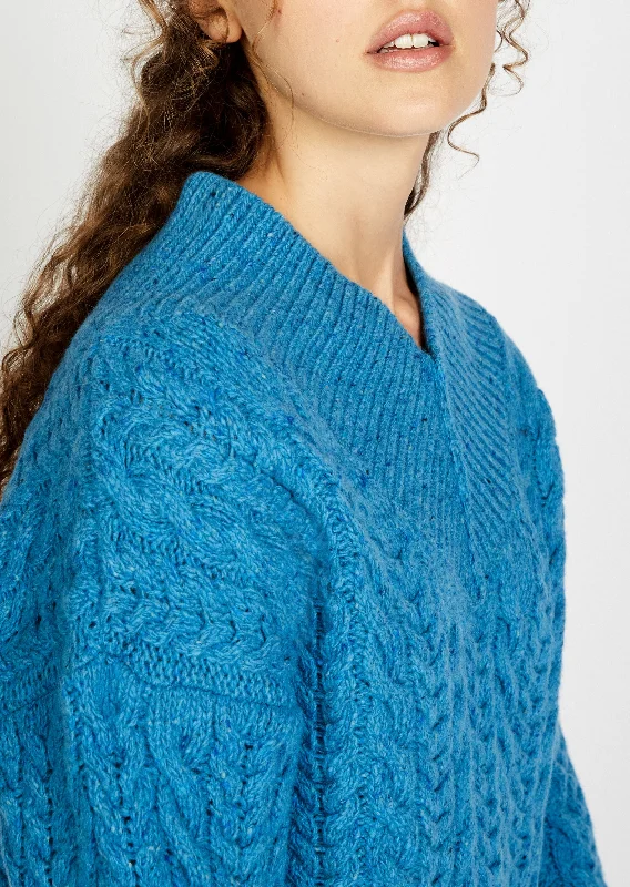 IrelandsEye Cable V-neck Aran Sweater | Blue