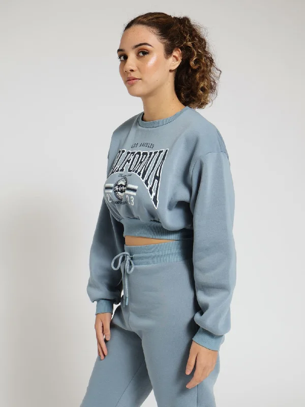 Crop Printed Fleece Top - Blue