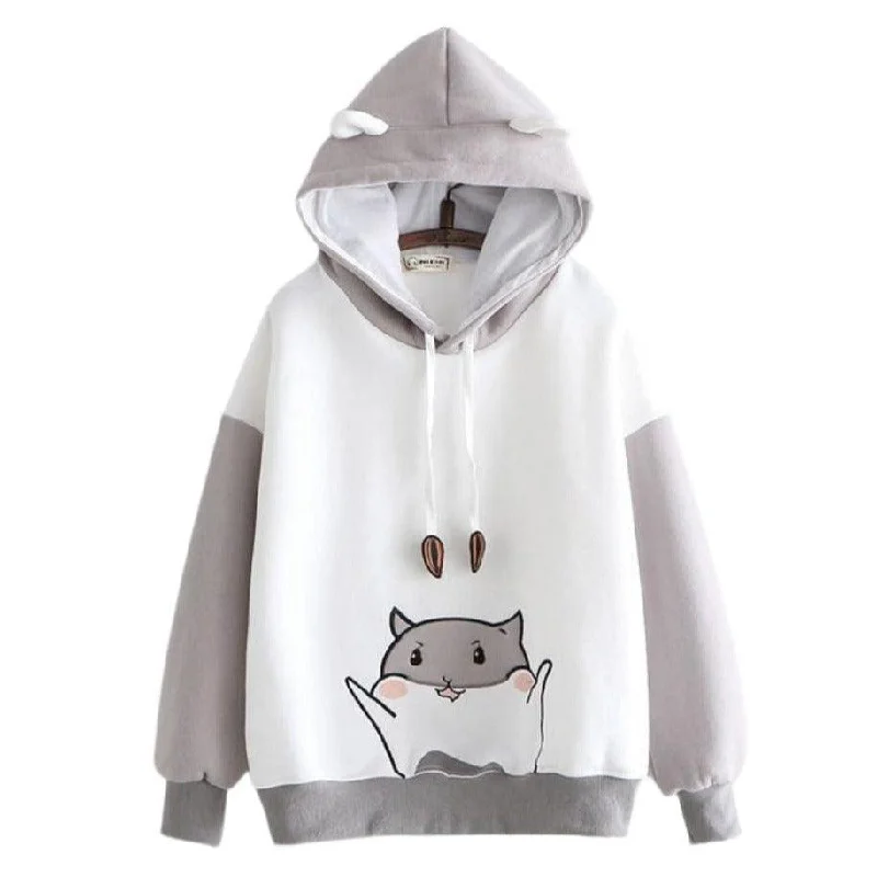 Kawaii Hamster Hoodie with Ears for Women Long Sleeve Girls Hoodie