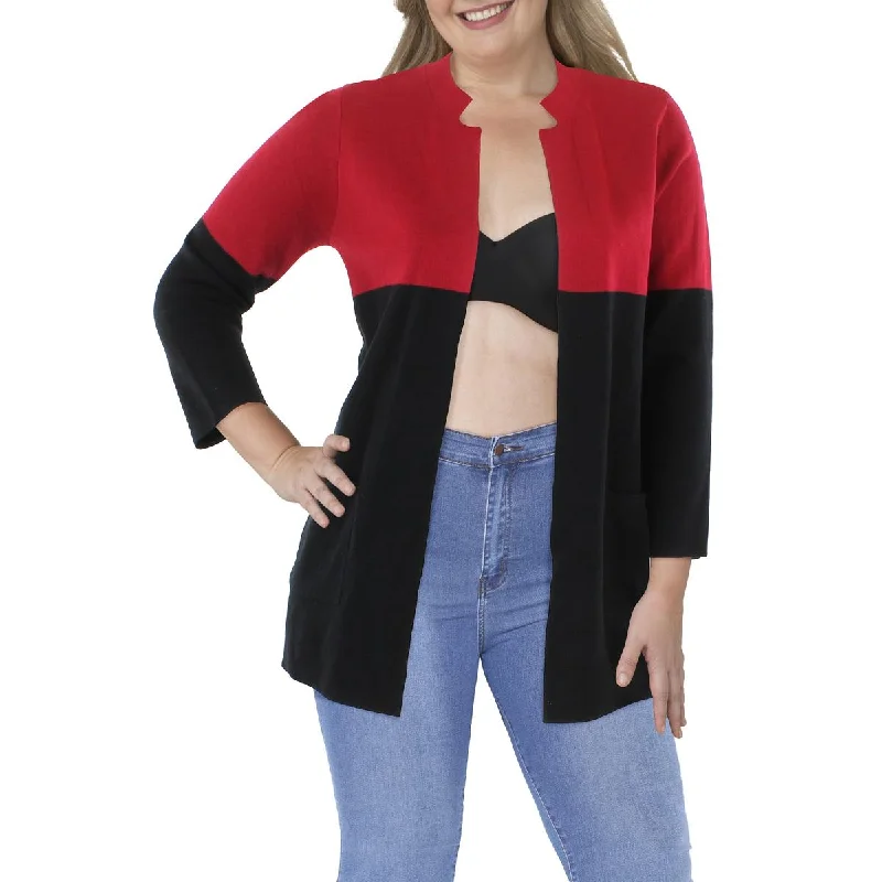 Kasper Womens Colorblock Open Front Cardigan Sweater