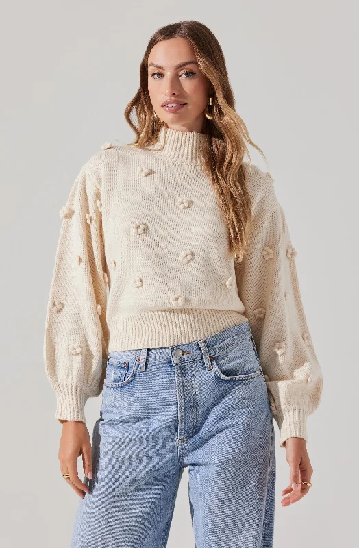 Mock Neck Flower Sweater