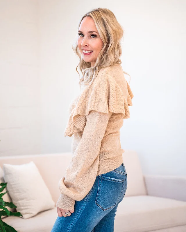 Sydney Ruffle Shoulder Sweater - Oatmeal FINAL SALE