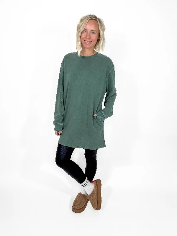 Ricky Washed Sweatshirt Tunic- DARK GREEN