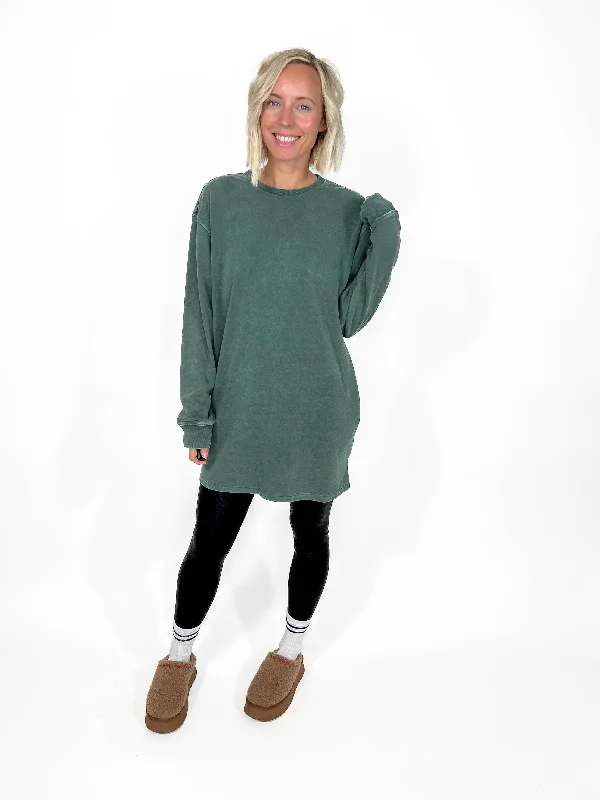 Ricky Washed Sweatshirt Tunic- DARK GREEN