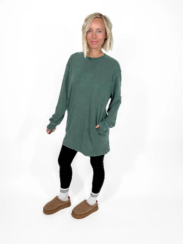 Ricky Washed Sweatshirt Tunic- DARK GREEN