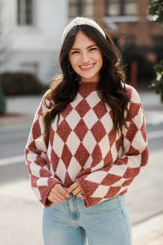 FINAL SALE - Stylish Outlook Brown Argyle Chenille Sweater