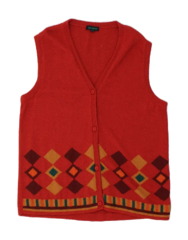 VINTAGE Womens Sleeveless Cardigan Sweater IT 48/50 XL Red Geometric