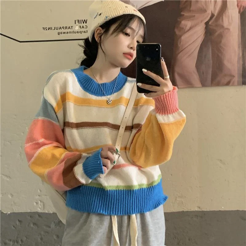 Women's Kawaii Double Color Stripe Sweater