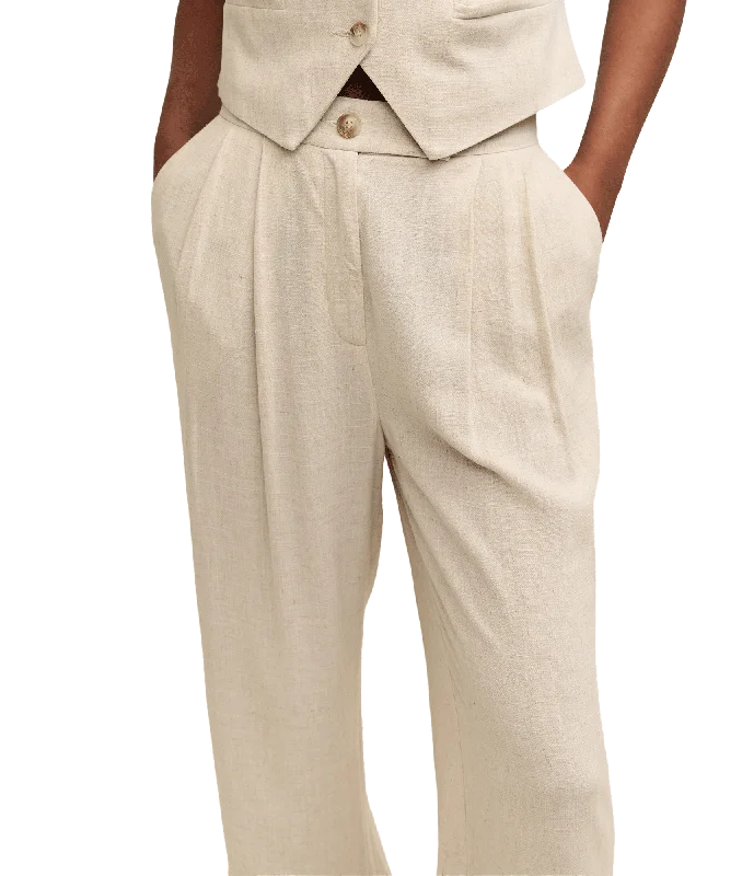 Linen-blend Relaxed Tailored Trousers - Cream