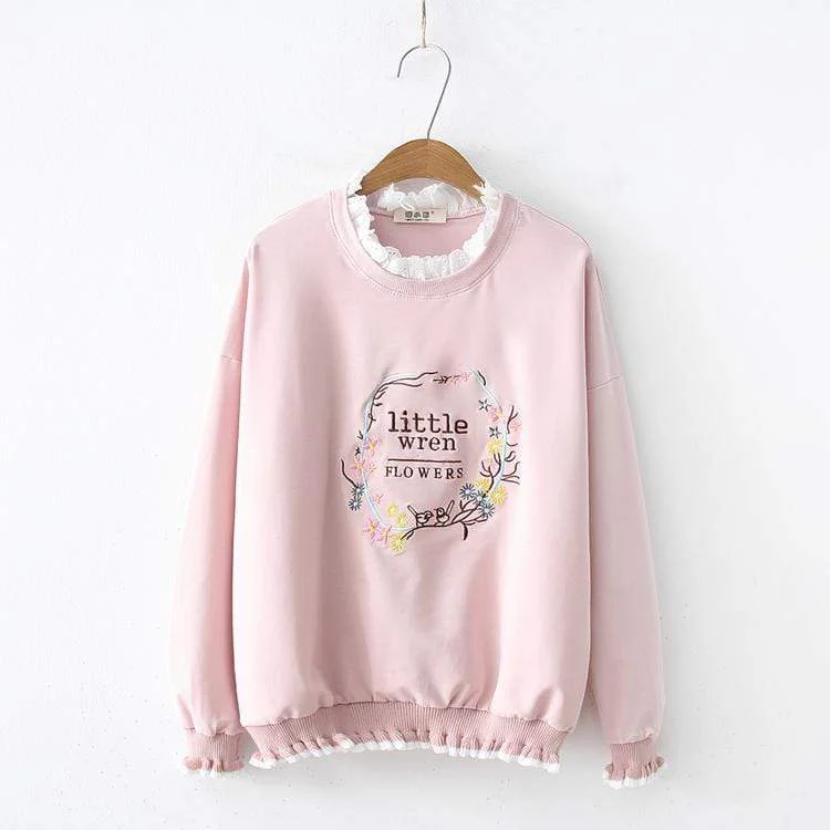 Women's Sweet Floral Circle Printed Pure Color Sweaters