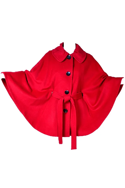 1990s Ellen Tracy Red Wool Vintage Cape S/M