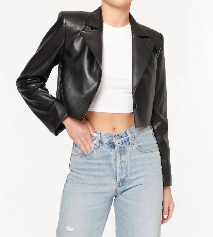 Ash Cropped Vegan Leather Jacket In Black