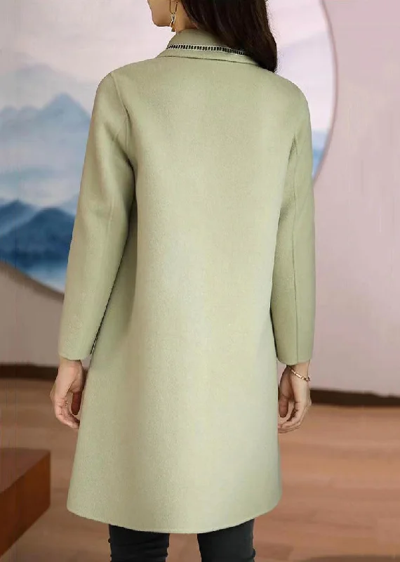 Beautiful Light Green Peter Pan Collar Button Patchwork Woolen Coat Winter