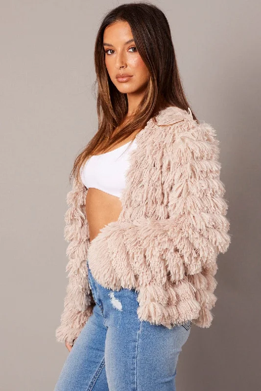 Beige Shag Faux Fur Jacket