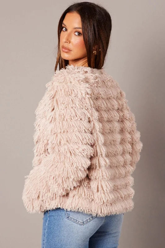 Beige Shag Faux Fur Jacket