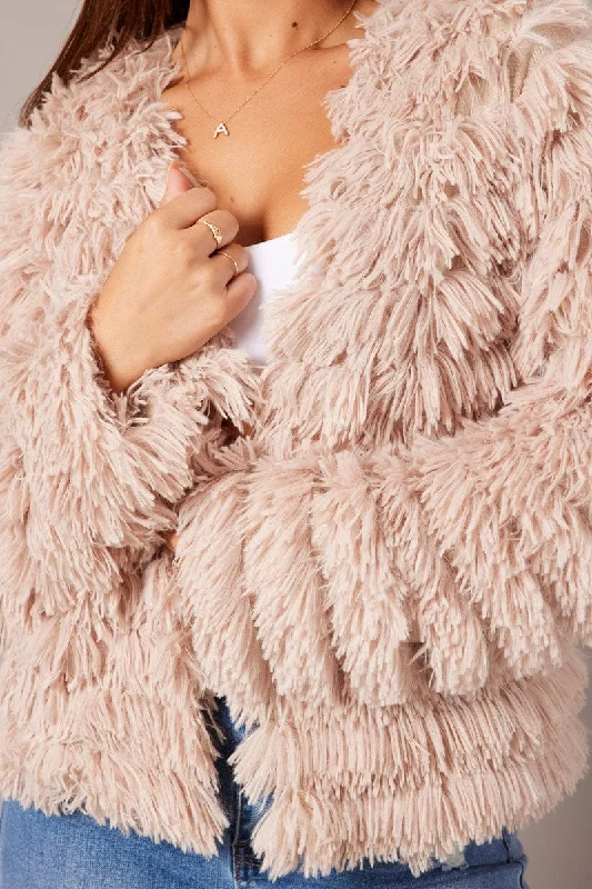 Beige Shag Faux Fur Jacket