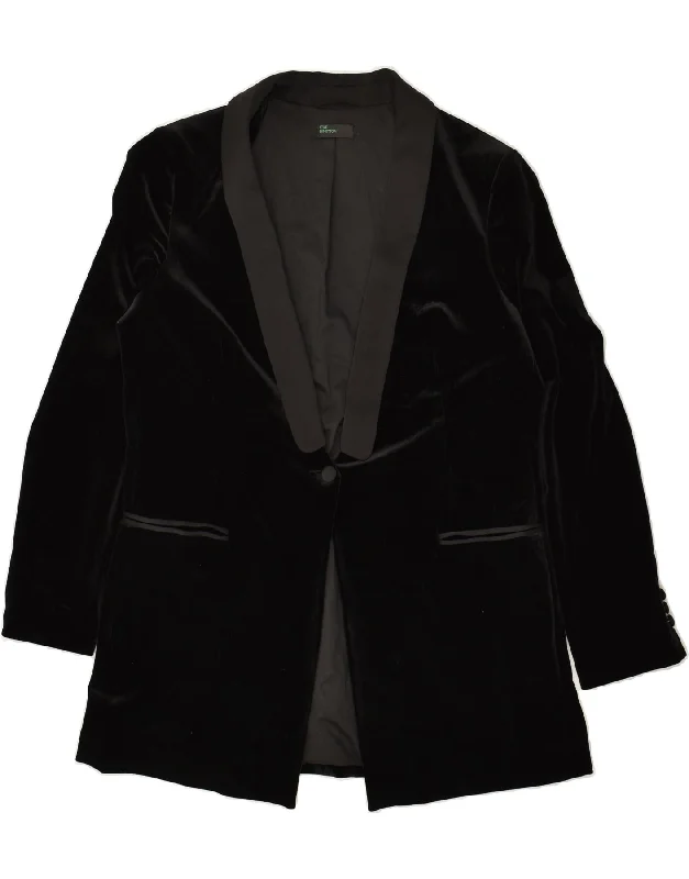 BENETTON Womens 1 Button Blazer Jacket UK 16 Large Black