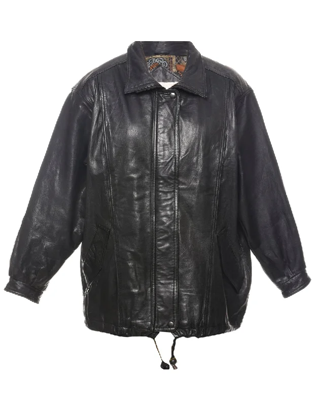 Black Classic Leather Jacket - M