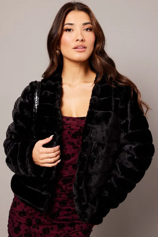 Black Faux Fur Crop Jacket