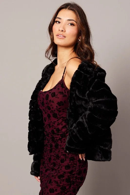 Black Faux Fur Crop Jacket