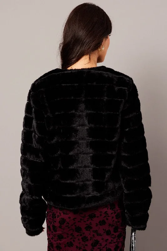 Black Faux Fur Crop Jacket