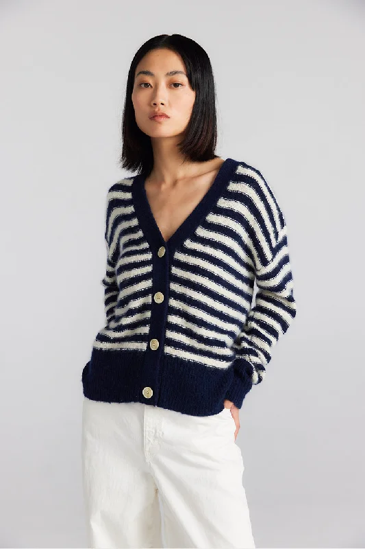 Cashmere Slub Stripe Cardigan