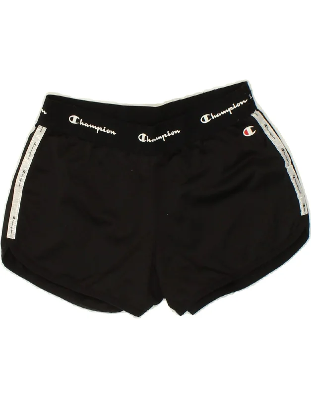 CHAMPION Womens Graphic Sport Shorts UK 4 XS Black Polyester