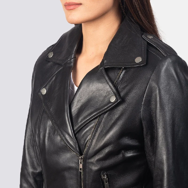 Charcoal Black Women's Sheepskin Leather Jacket