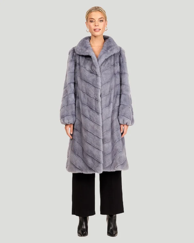 Chevron Mink Fur Midi Coat