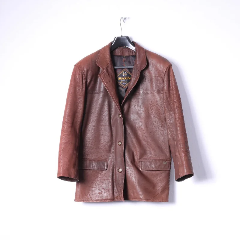 Maxin Norway Women 34 M Jacket Brown Leather Oversize Polarpels Single Breasted Blazer