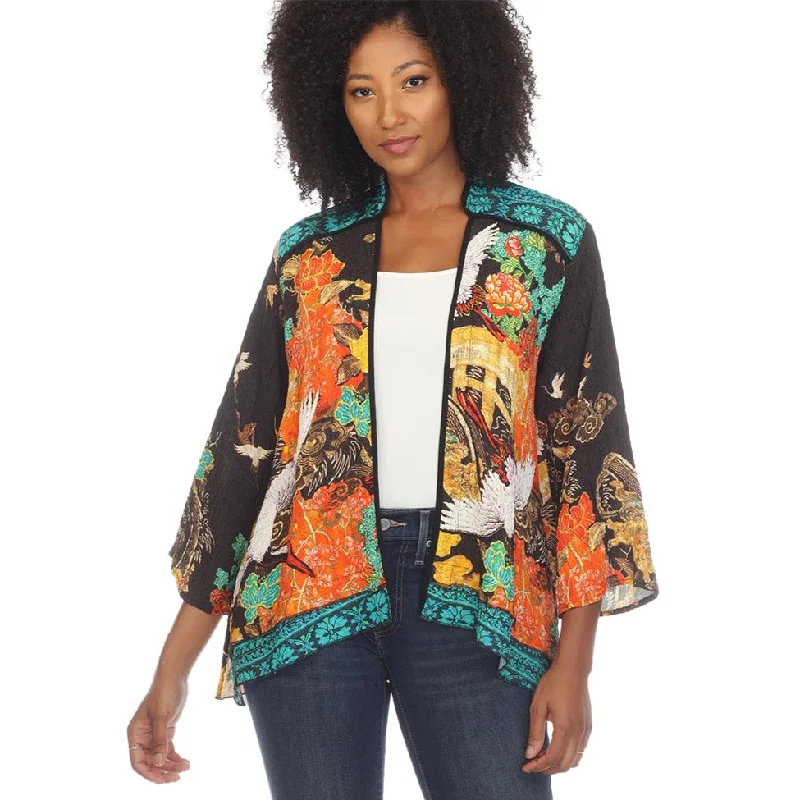 Citron Crane-Print Open Silk Cardigan Jacket - 0804COB - Sizes M - XL Only!