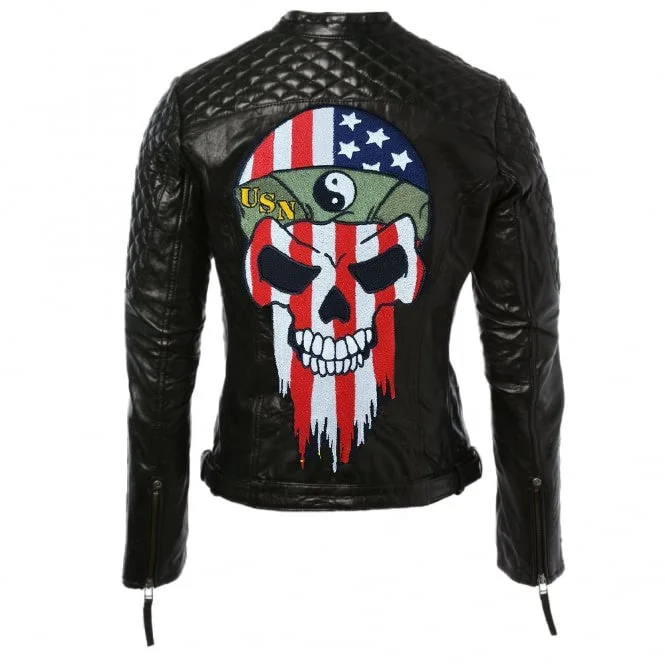 Black Women American Bikers Moto Leather Jacket