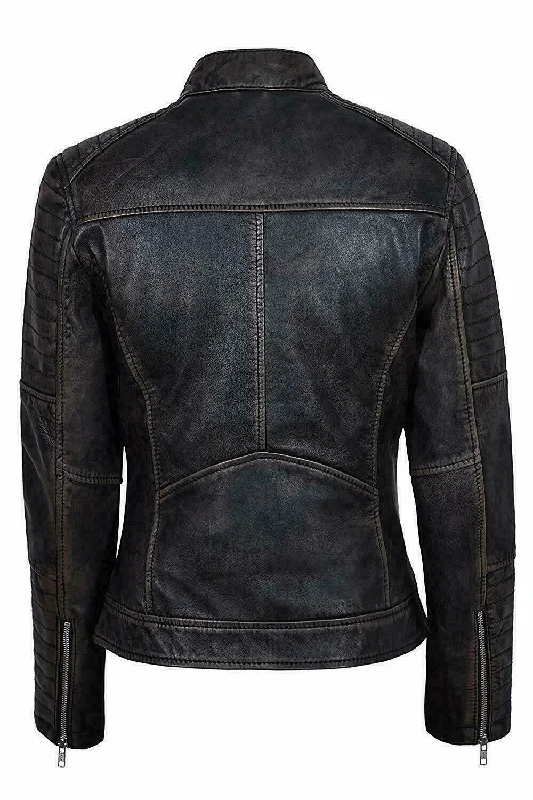 Women's Genuine Lambskin Leather Jacket Black Slim fit Biker Motorcycle Jacket