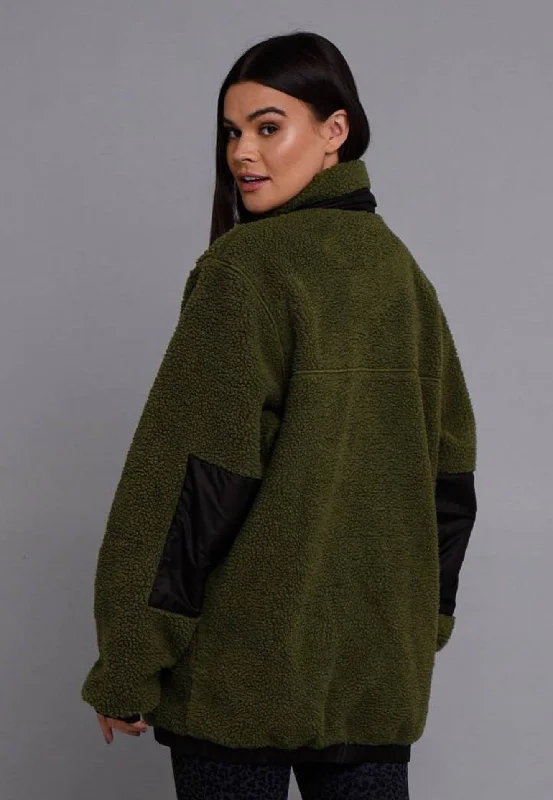 Sherpa Fleece Jacket - Khaki / Black - Women's