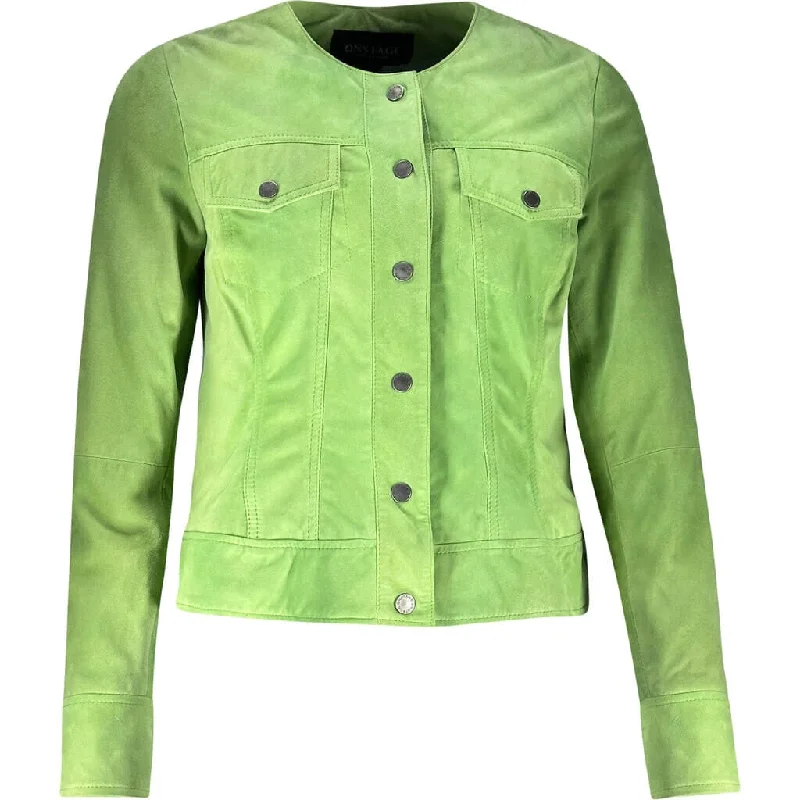 Women's Green Suede Leather Jacket | Stylish Outerwear