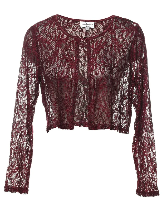 Cropped Maroon Lace Jacket - M