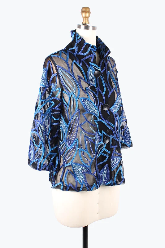 Damee Floral Soutache Jacket on Mesh in Blue - 2395-BLU