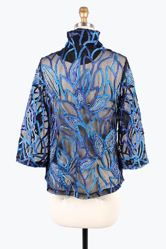 Damee Floral Soutache Jacket on Mesh in Blue - 2395-BLU