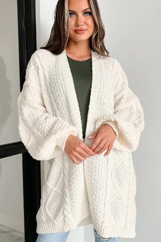 Dangerously Cozy Cable Knit Longline Cardigan (Cream)