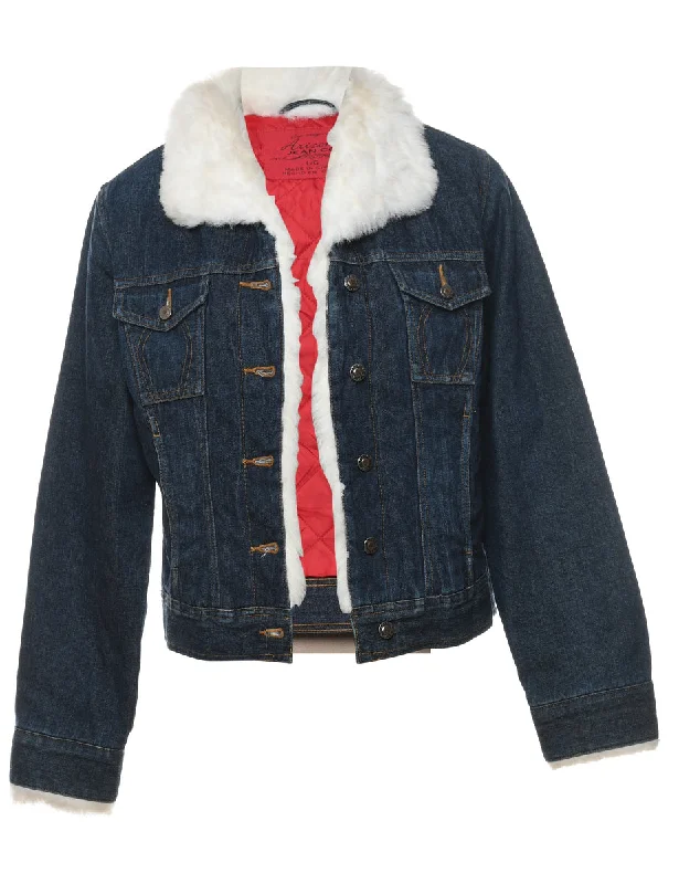 Dark Wash Faux Fur Collar Denim Jacket - L