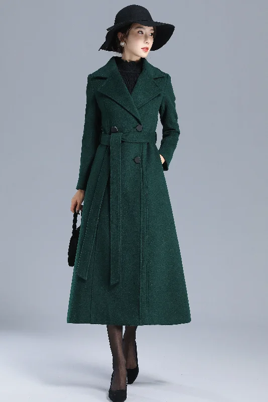 Double breasted Green Wool Coat Women 3203