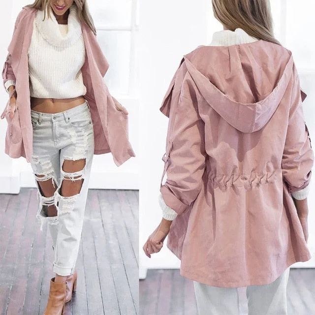 Female Women Jacket Feminine Fashion Autumn Winte Medium Long Section Hooded Light Windbreaker Coat Women Ropa Mujer*/