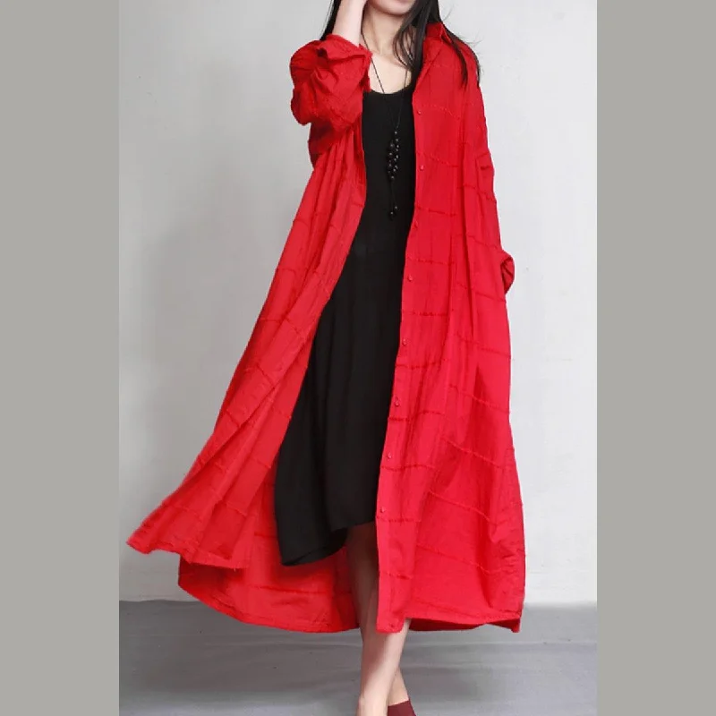 fine autumn red linen cardigans oversize casual large hem long coats