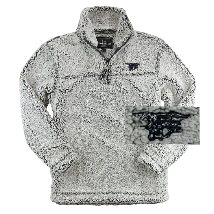 Frosty Grey Sherpa Quarter-Zip Pullover with Trident Flag