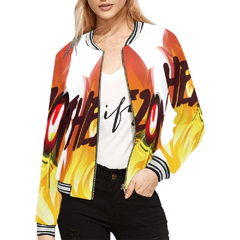 XS / FZ WOMEN'S ZONE JACKET - WHITE Women's All Over Print Horizontal Stripes Jacket (Model H21)