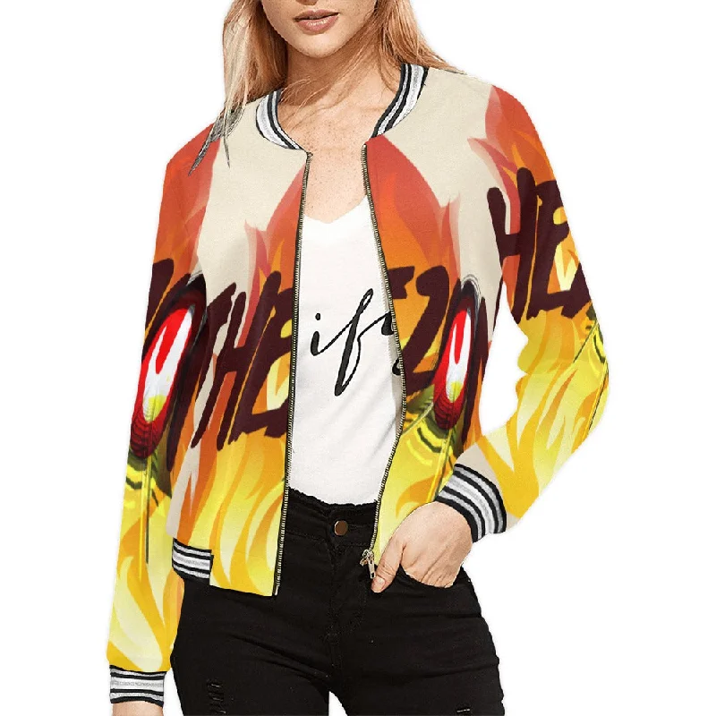 XS / FZ WOMEN'S ZONE JACKET - CREME Women's All Over Print Horizontal Stripes Jacket (Model H21)