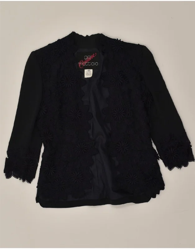 GAI MATTIOLO Womens 3/4 Sleeve Blazer Jacket IT 42 Medium Navy Blue Floral