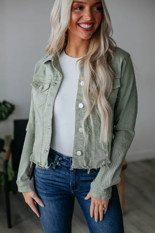 Gemma Risen Denim Jacket - Olive