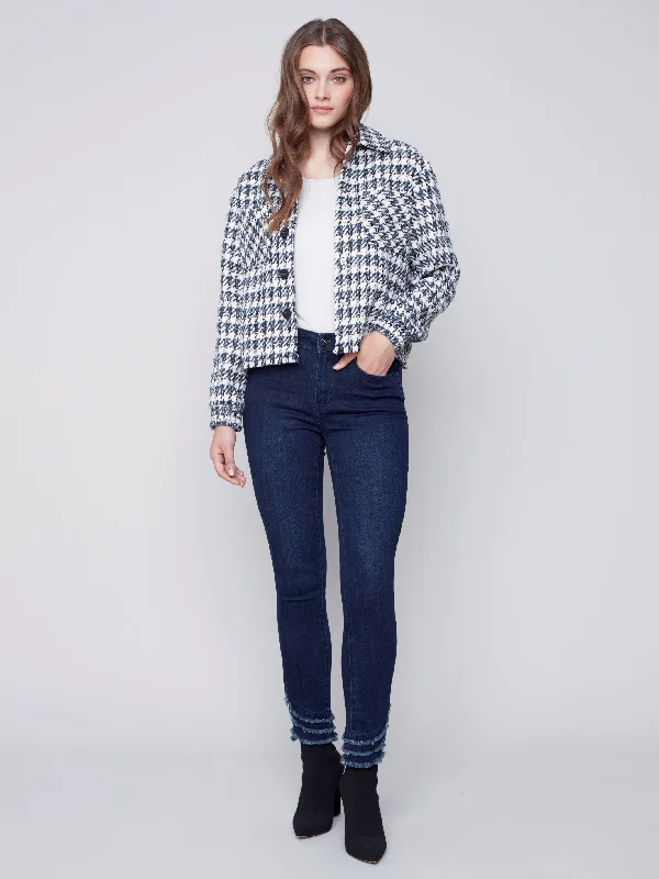 Houndstooth Tweed Short Jacket - Denim